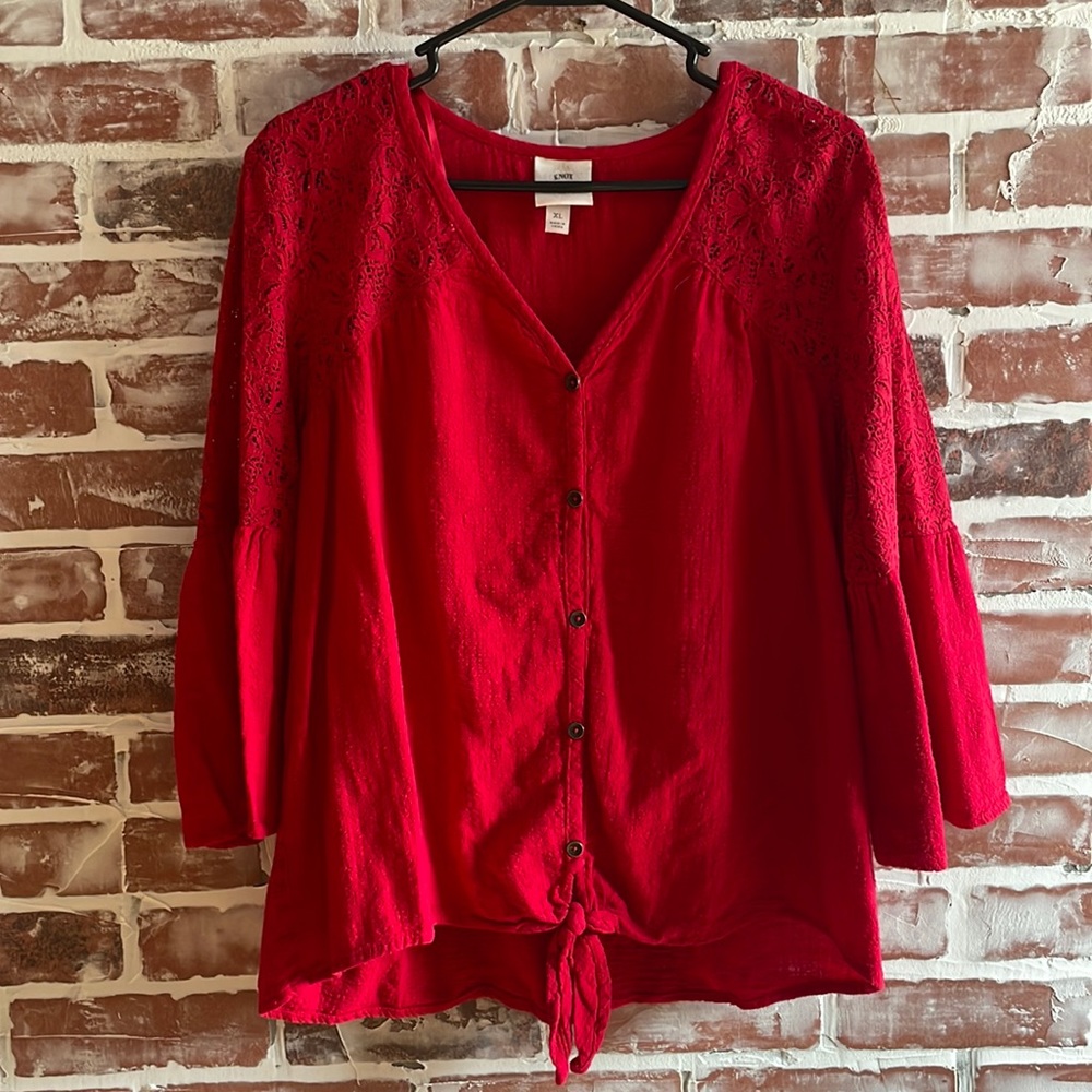 Knox Rose Red Button Up Boho Top